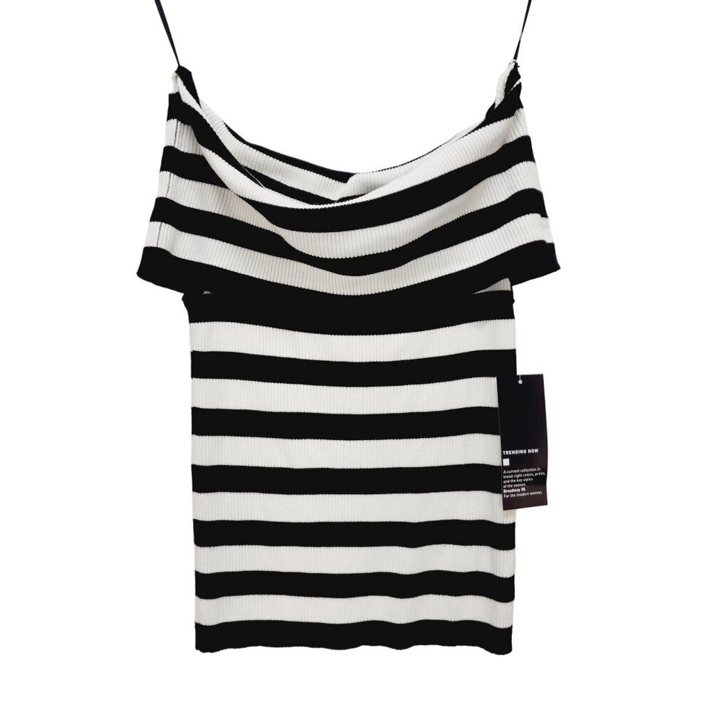 Broadway shirt Black & White Striped Off-Shoulder Ribbed Size S